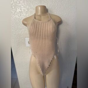 Daisy Beige Ribbed Halter knit blouse beach boho sexy